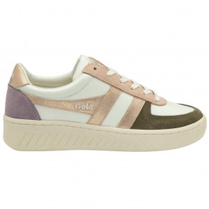 Gola Classics Grandslam Quadrant Sneakers Fehér Khaki Rózsaszín Arany Hungary | VQE-743189
