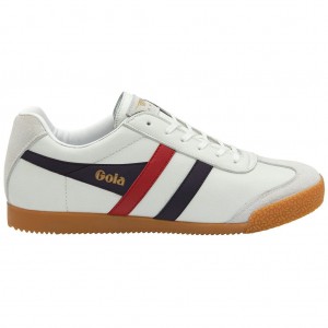 Gola Classics Harrier Leather Sneakers Fehér Sötétkék Piros Hungary | JRQ-274013