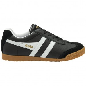 Gola Classics Harrier Leather Sneakers Fekete Fehér Fehér Hungary | ZJB-498501