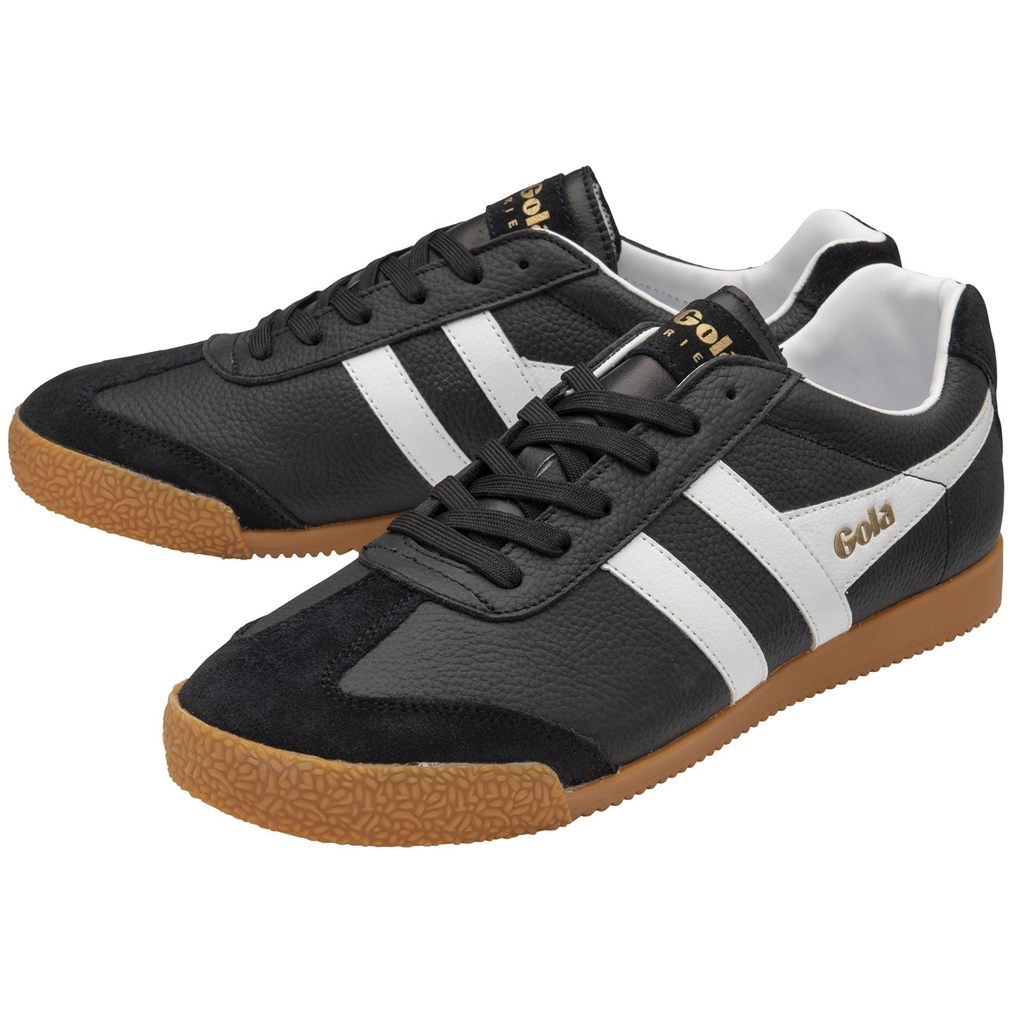 Gola Classics Harrier Leather Sneakers Fekete Fehér Fehér Hungary | ZJB-498501