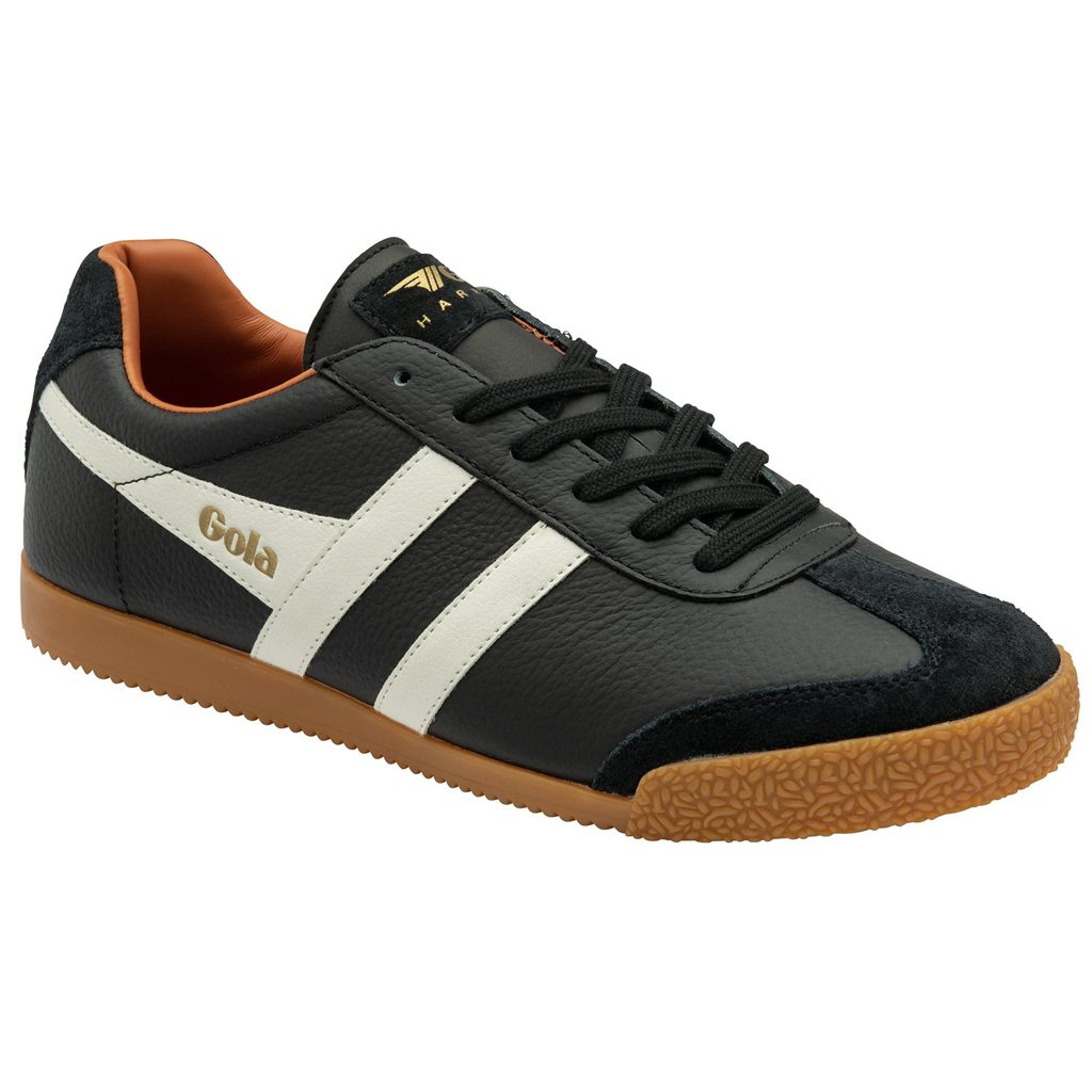 Gola Classics Harrier Leather Sneakers Fekete Fehér Narancssárga Hungary | VHP-135926