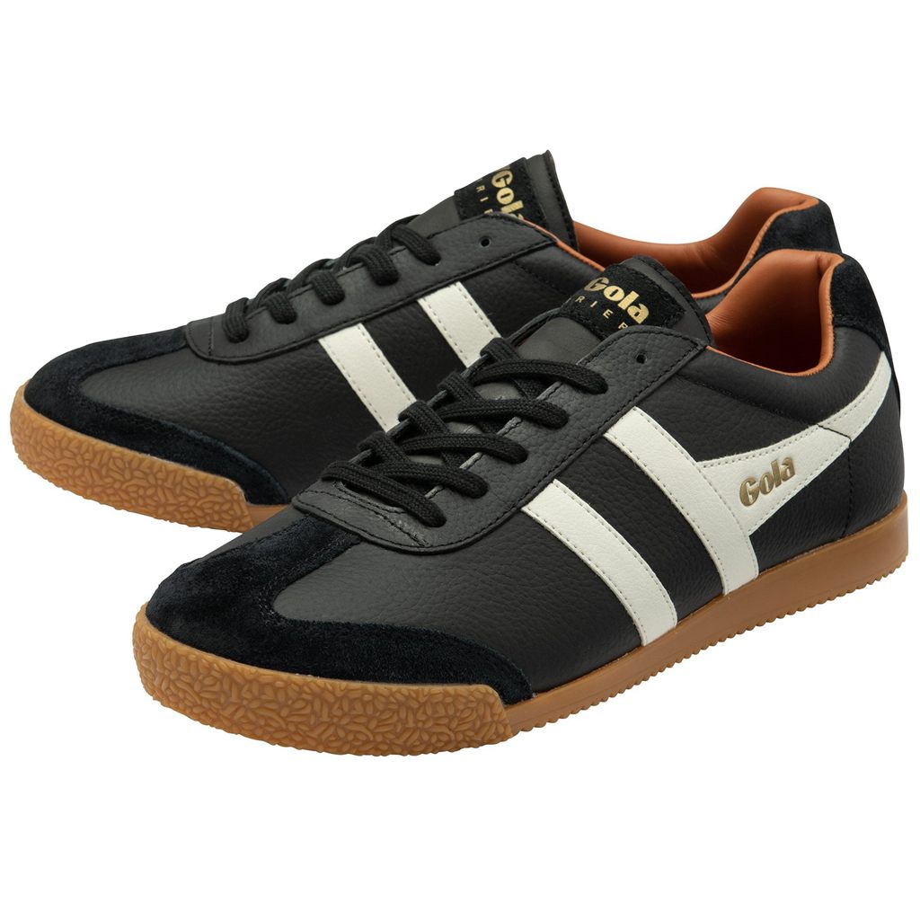 Gola Classics Harrier Leather Sneakers Fekete Fehér Narancssárga Hungary | VHP-135926